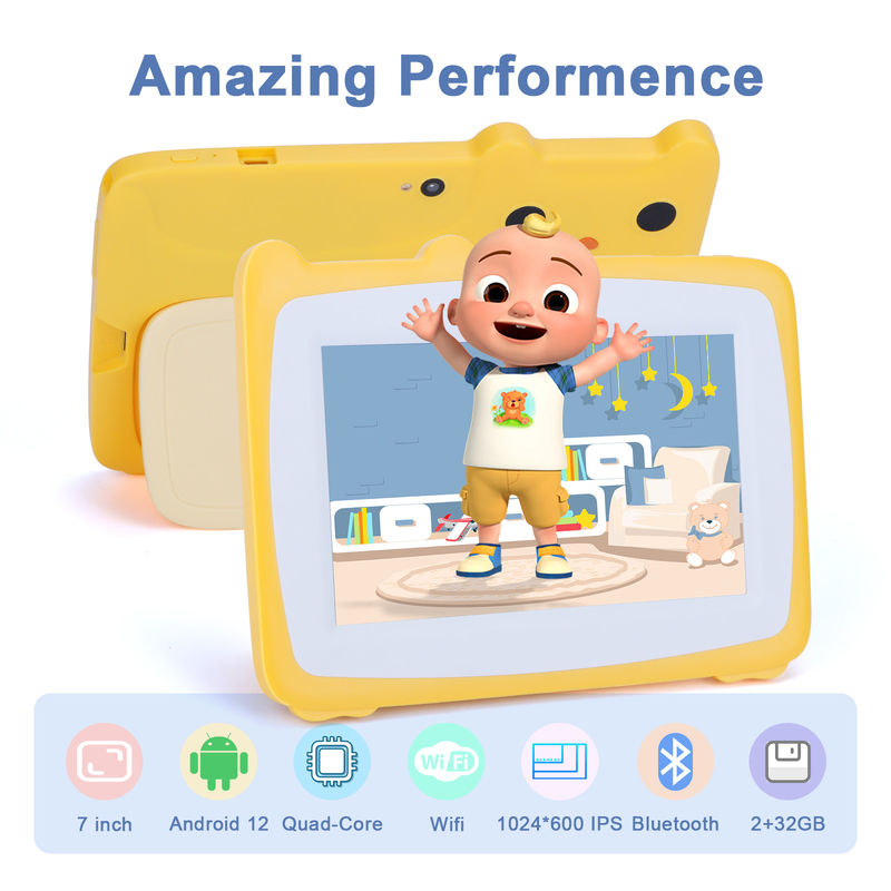 C Idea 7 Inch Kids Touch Screen تبلت های دوگانه دوربین های با وضوح بالا صفحه نمایش 2+32G زرد