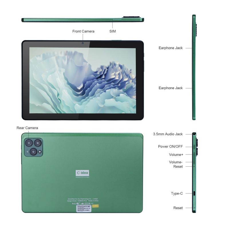 ایده C 10 اینچ تبلت PC با 13MP + 16MP دوربین و 256GB حافظه گسترش یافته وضوح بالا صفحه نمایش IPS CM8000plus