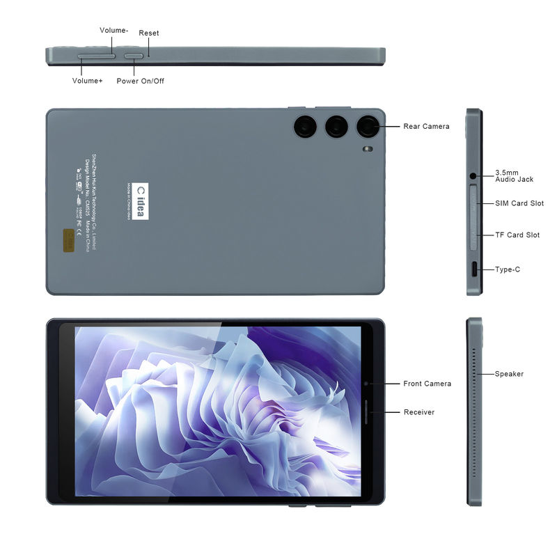 C Idea School Tablet 512GB اندروید 12 با پشتیبانی سیم کارت Smart Tablet PC CM525 خاکستری