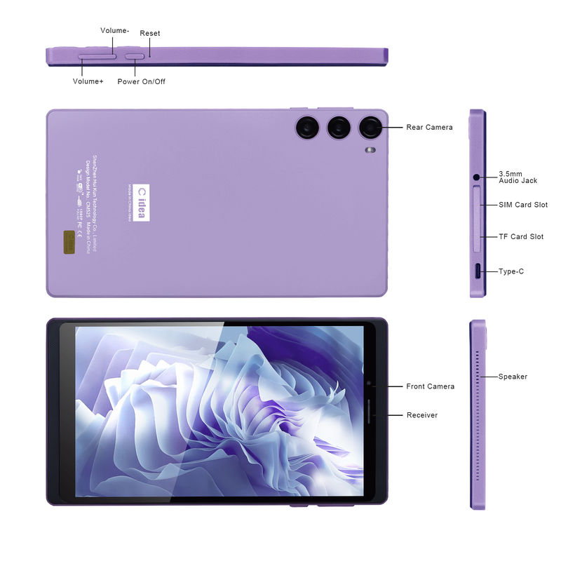 ایده C 7 اینچ 6 + 128GB 6000mAh Android Tablet PC با سیم کارت برای دانش آموزان CM525 بنفش