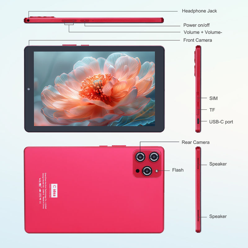 ایده C 9 اینچ اندروید 12 تبلت 8GB رم 512GB ROM 5MP + 8MP دو دوربین WIFI تبلت با سیم کارت CM915 (قرمز)