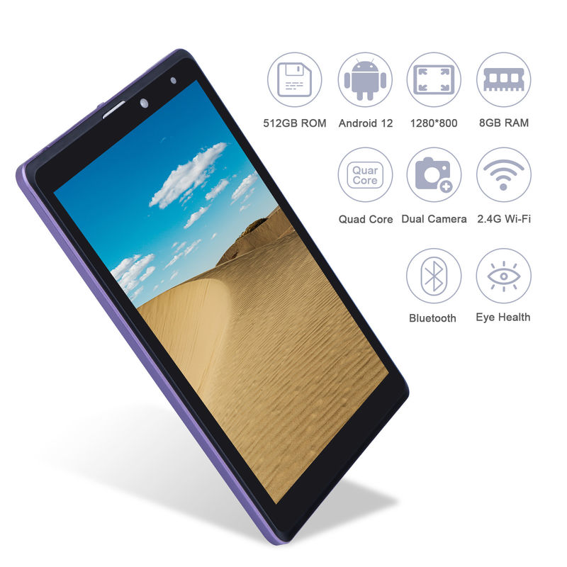 C idea 8 اینچ Android Tablet Pc تولید کننده با اندروید 12 Quad Core 8GB+512GB ذخیره سازی IPS HD Display CM835 (( بنفش)