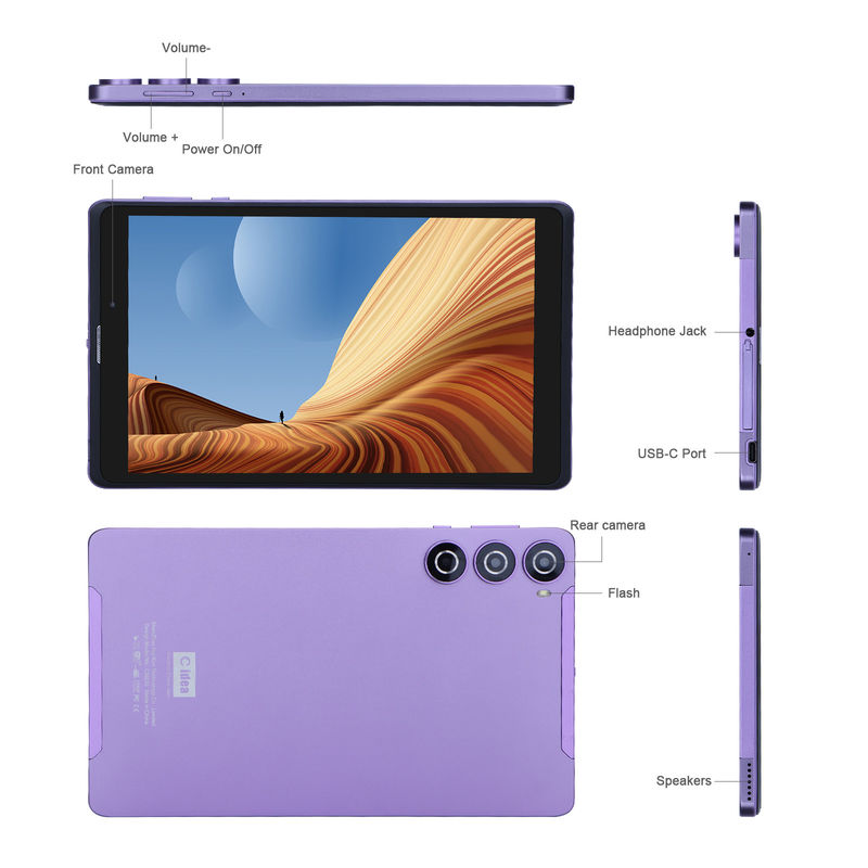 C idea 8 اینچ Android Tablet Pc تولید کننده با اندروید 12 Quad Core 8GB+512GB ذخیره سازی IPS HD Display CM835 (( بنفش)
