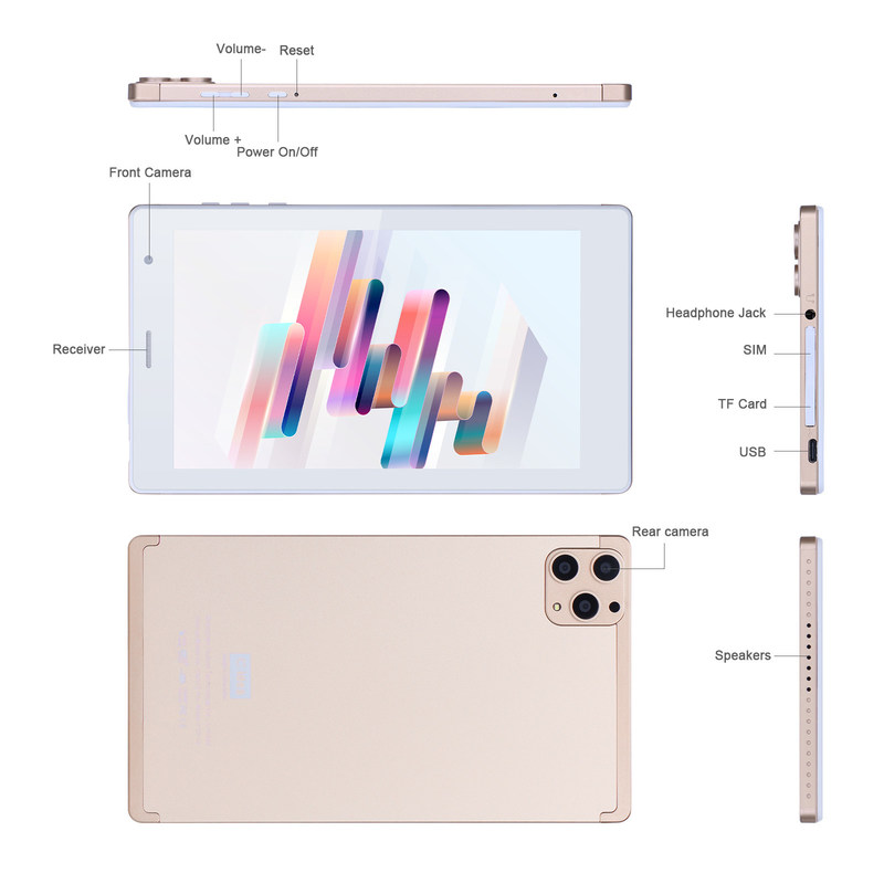 ایده C 7 اینچ تبلت های هوشمند اندرویدی 8+512 گیگابایت Quad Core WiFi Tablet HD Touch Screen CM513 ((Gold)