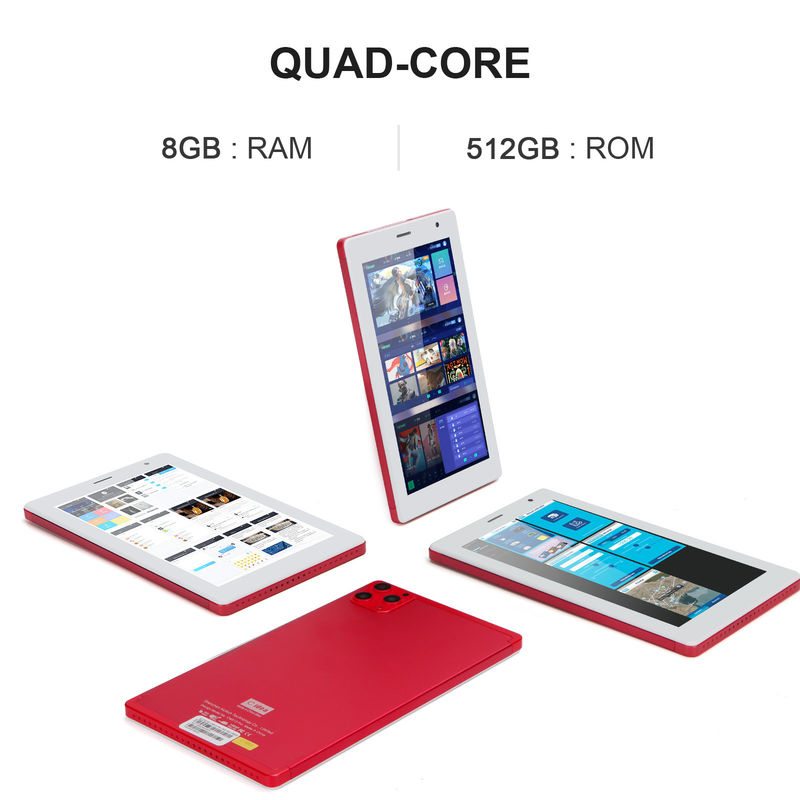 ایده C 7 اینچ تبلت PC 8GB RAM 512GB ROM پردازنده چهار هسته ای دوربین دوگانه وای فای / BT برای نوجوانان با کیس CM513 (قرمز)