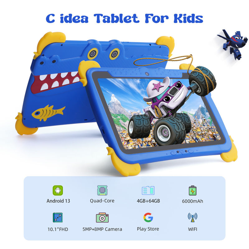 C idea Kids Tab 10.1inch Android 13 Tablet برای کودکان 4GB RAM 64GB ROM حفاظت از چشم صفحه لمسی برای کودکان 3-8 ساله