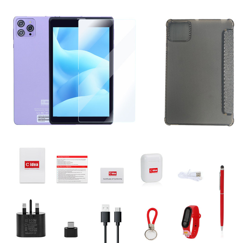 C Idea Portable 8 In Android Tablet PC 8GB RAM 512 GB اندروید 12 تبلت آی پی اس اچ دی صفحه نمایش چهار هسته ای CM818 بنفش