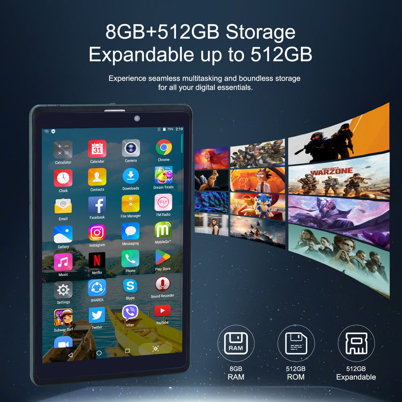 ایده C 8 اینچ Android Tablet PC با اندروید 12 OS Quad Core CPU 8GB RAM 512GB Storage IPS HD Display CM818 سبز