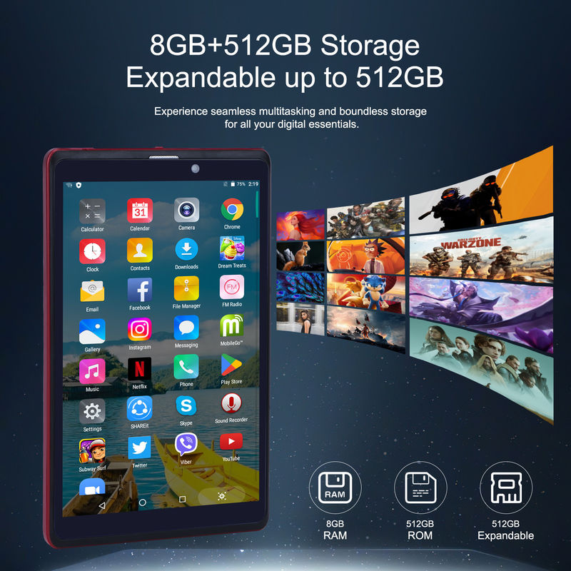 ایده C 8 اینچ اندروید 12 تبلت 8GB رم 512GB رم 8000mAh باتری 5+8MP دوربین برای دانش آموز با پشتیبانی سیم کارت CM818 قرمز