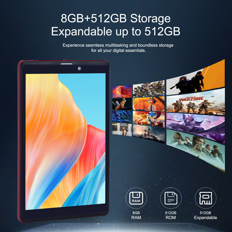 ایده C 8 اینچ اندروید 12 تبلت 8GB رم 512GB رم 8000mAh باتری 5+8MP دوربین برای نوجوانان با پشتیبانی سیم کارت CM818 قرمز