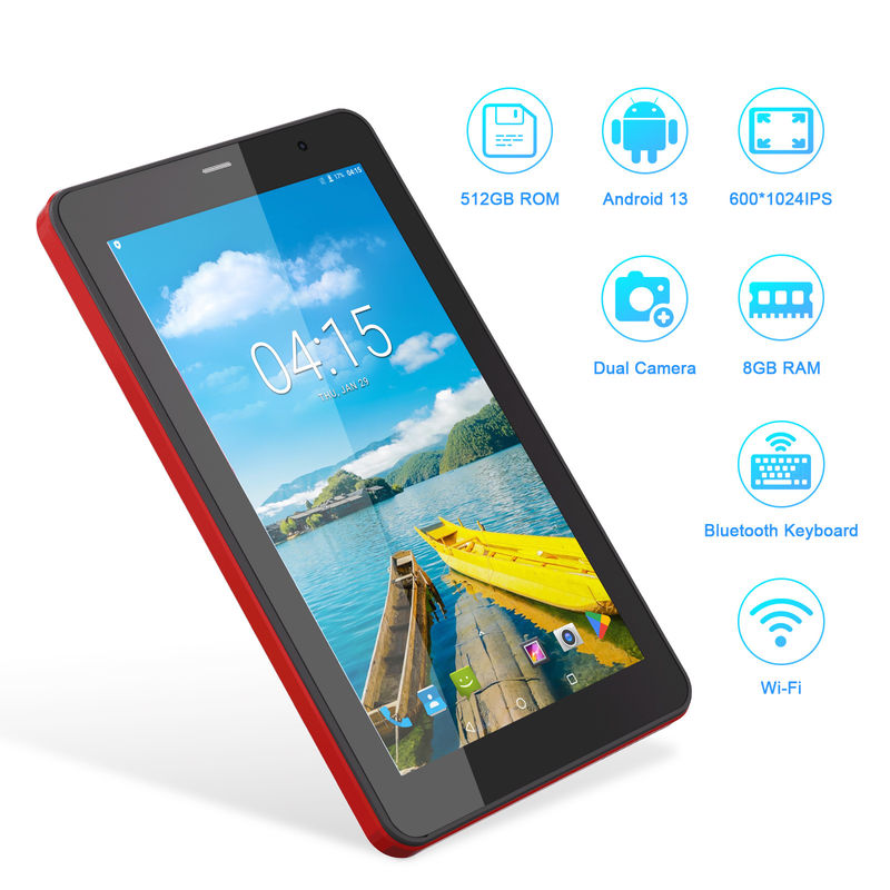 C Idea Android 13 تبلت با سیم کارت وای فای 7 اینچ صفحه نمایش لمسی تبلت برای دانش آموزان CM518 پرو قرمز