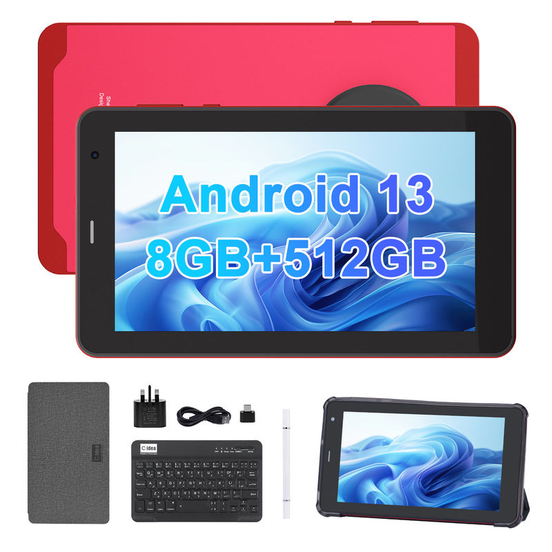 C Idea Android 13 تبلت با سیم کارت وای فای 7 اینچ صفحه نمایش لمسی تبلت برای دانش آموزان CM518 پرو قرمز