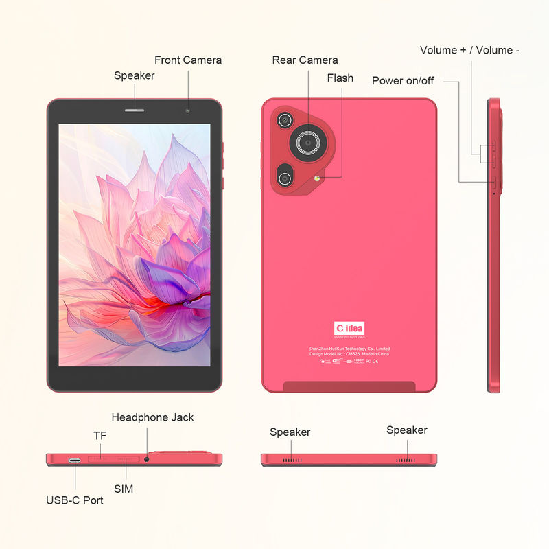 C Idea 5g Android Tablet 8+512gb 8 Inch Tablet برای دانش آموزان با سیم کارت و وای فای Cm828 قرمز