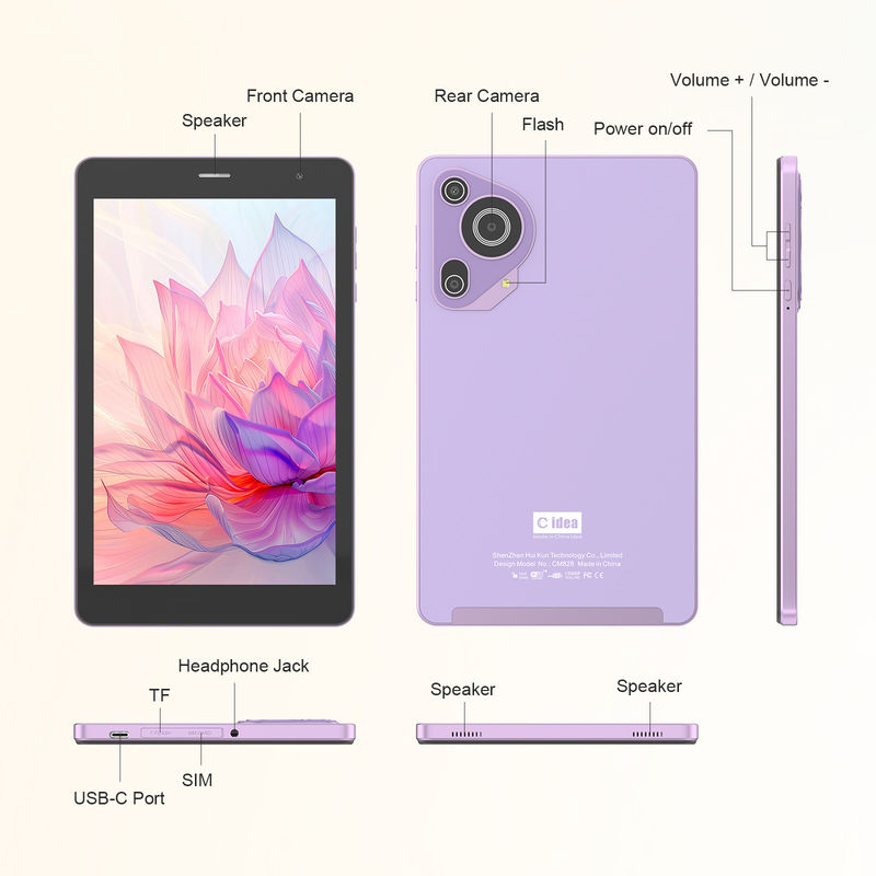 C Idea 8in Tablet Gaming Education Android Tablet برای دانش آموزان با سیم کارت و وای فای CM828 بنفش