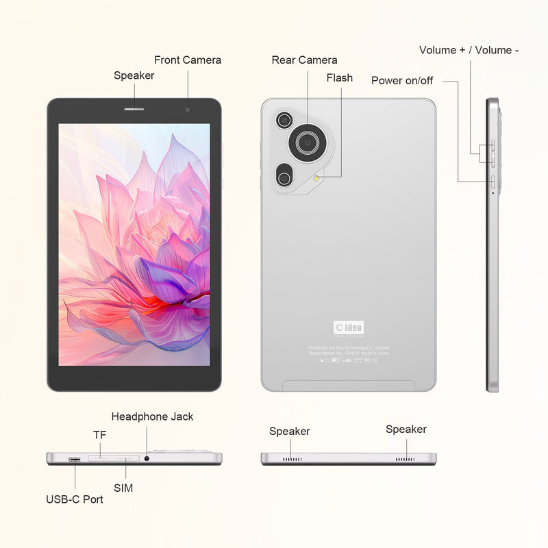 C Idea 8 اینچ تبلت دو دوربین صفحه لمسی Smart Tablet PC با تماس های تلفنی CM828 نقره