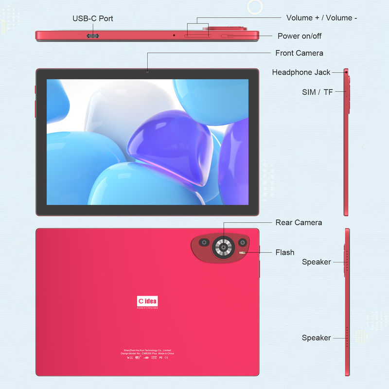 C Idea 10.1 اینچ اندروید 14 Smart Tablet PC با پشتیبانی سیم کارت برای نوجوانان CM8200Plus قرمز