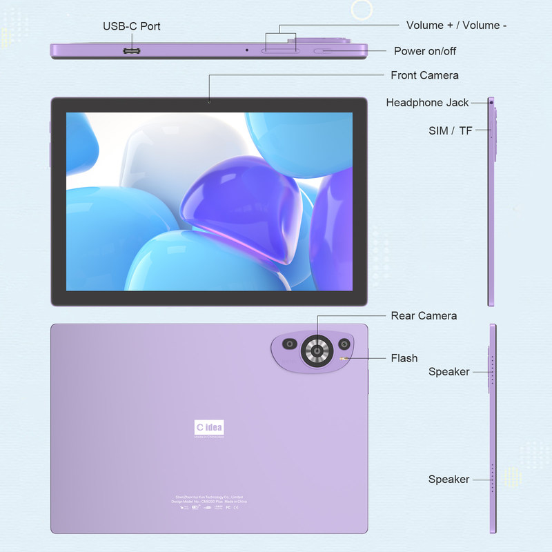 C Idea اندروید 14 تب 512GB تبلت آموزشی برای دانش آموزان با صفحه کلید Cm8200plus بنفش