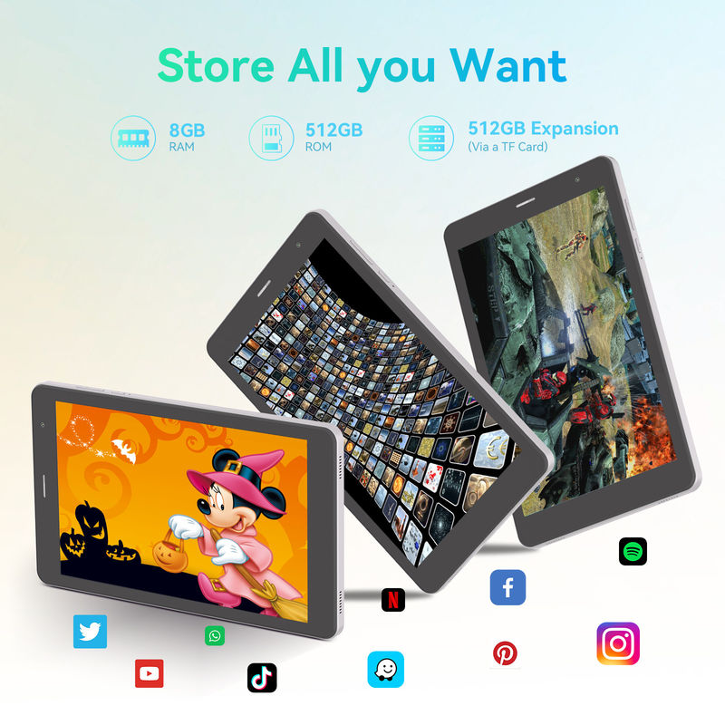 C Idea ODM 8 اینچ باتری 512GB دو دوربین اکتا کور پردازنده اندروید تبلت PC با کیس برای دانش آموزان CM828 نقره