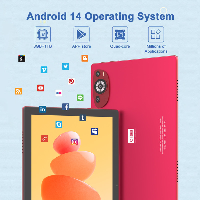 C Idea 10.1 اینچ اندروید 14 Smart Tablet PC با پشتیبانی دو سیم کارت CM8200Plus قرمز