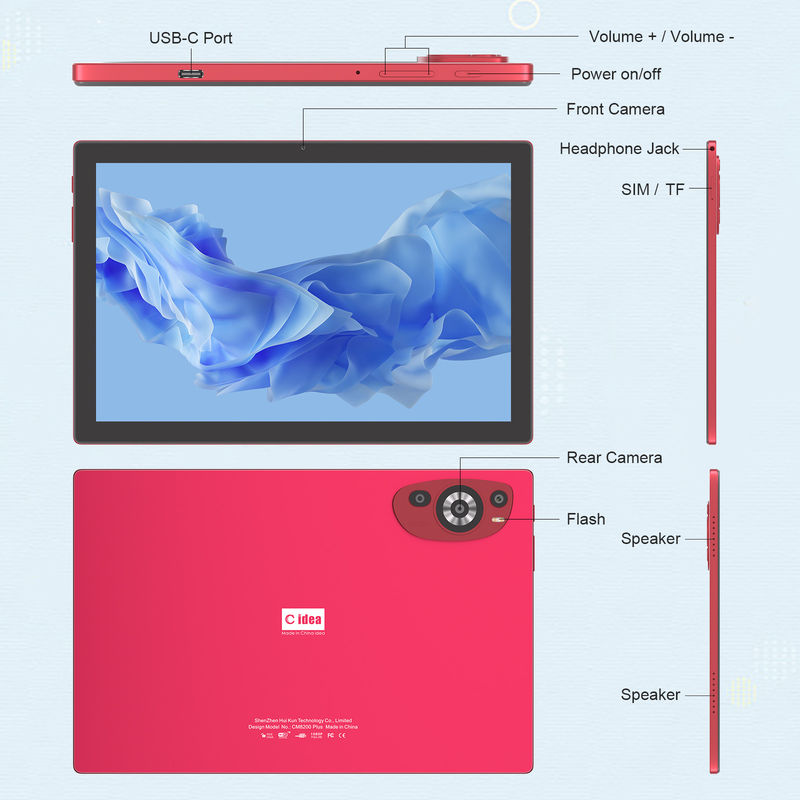 C Idea 10.1 اینچ اندروید 14 Smart Tablet PC با دو سیم کارت و قلم CM8200Plus قرمز
