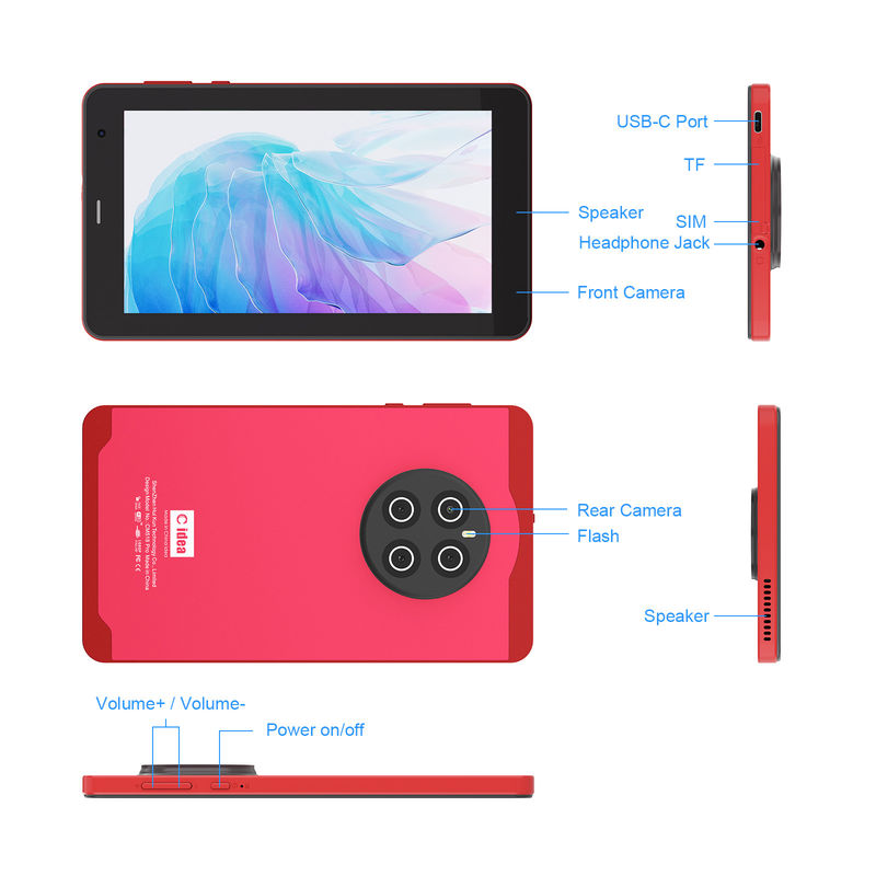 C Idea Android 13 تبلت با سیم کارت وای فای 7 اینچ صفحه لمسی تبلت CM518 پرو قرمز