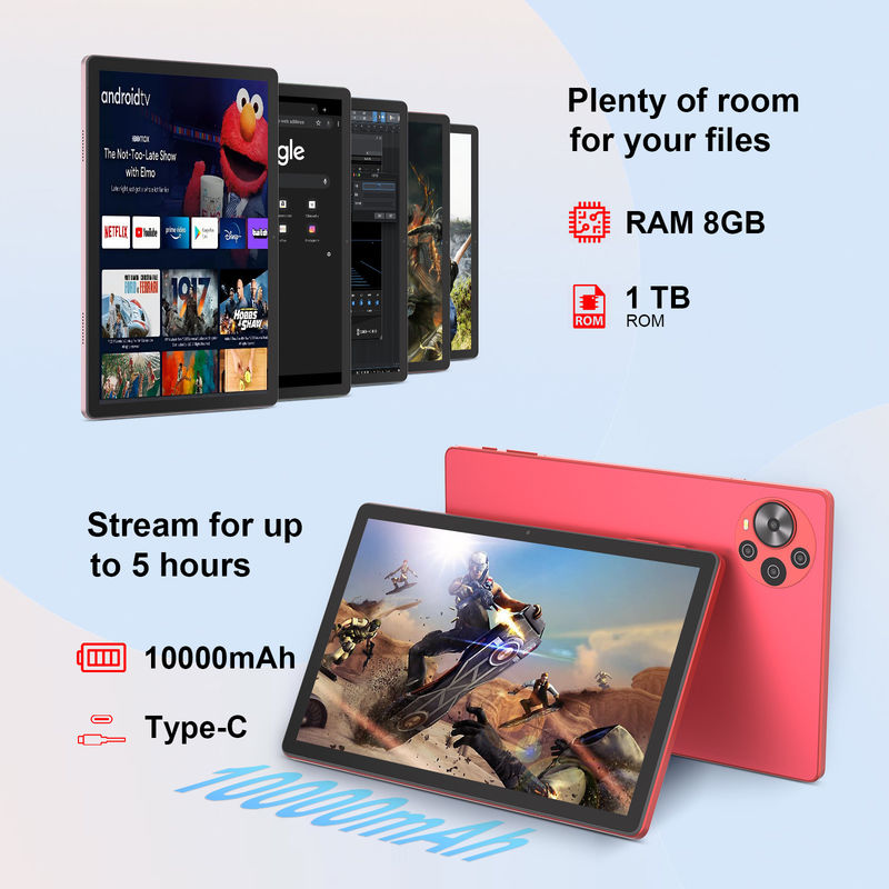 C Idea Android 14 Tablet تبلت آموزشی 2k Screen برای دانش آموزان با صفحه کلید و ماوس CM10500 Plus قرمز