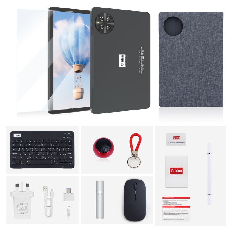 تبلت سی ایده 10.1 اینچی اندروید 15 به همراه کیبورد و ماوس CM8800plus خاکستری