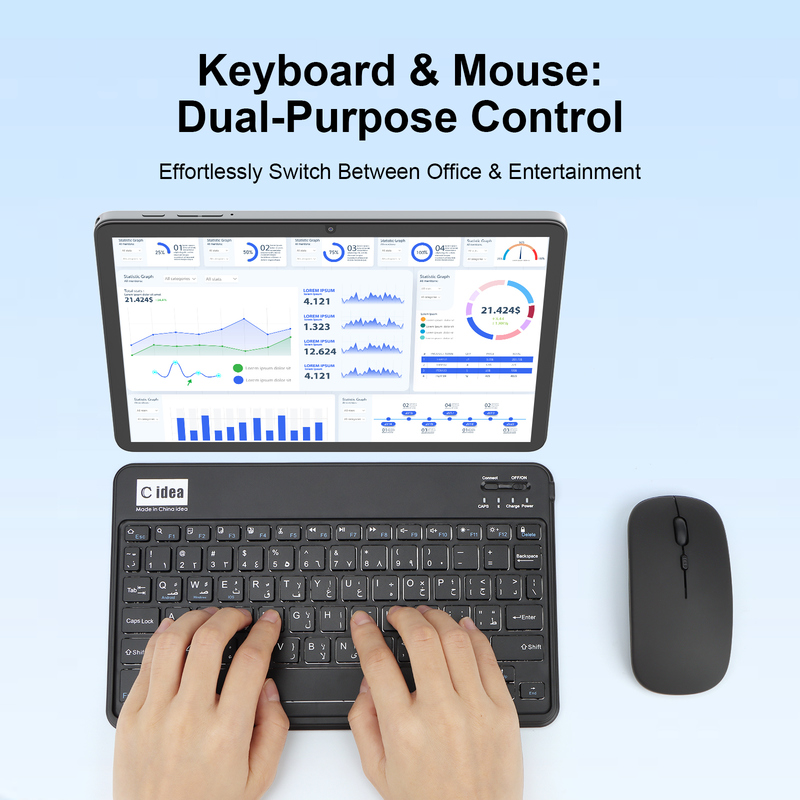 تبلت سی ایده 10.1 اینچی اندروید 15 به همراه کیبورد و ماوس CM8800plus خاکستری