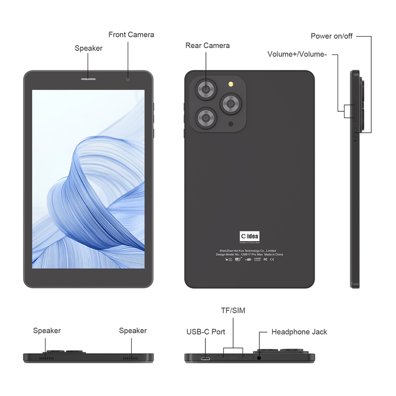 تبلت 8 اینچی وای‌فای C idea با حافظه 8+512 گیگابایت، پردازنده چهار هسته‌ای، صفحه نمایش لمسی IPS با رزولوشن 800x1280، مدل CM817 Pro