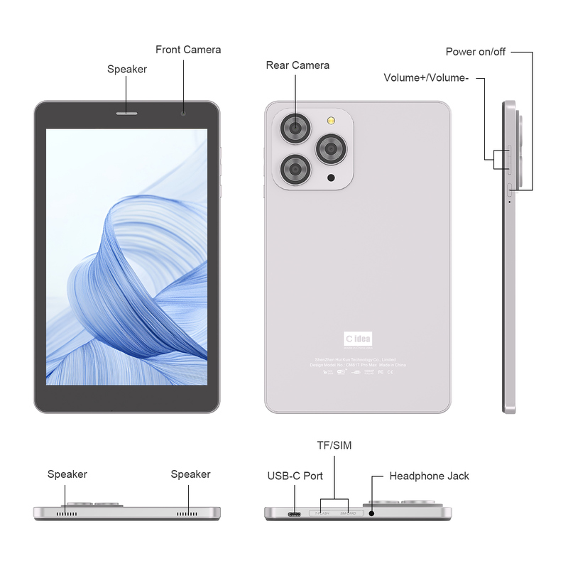 تبلت 8 اینچی وای‌فای C idea با حافظه 8+512 گیگابایت، پردازنده چهار هسته‌ای، صفحه نمایش لمسی IPS با رزولوشن 800x1280، نقره‌ای CM817 Pro