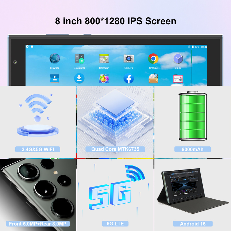 تبلت 8 اینچی وای‌فای C idea با حافظه 8+512 گیگابایت، پردازنده چهار هسته‌ای، صفحه نمایش لمسی IPS 800x1280، رنگ آبی CM824