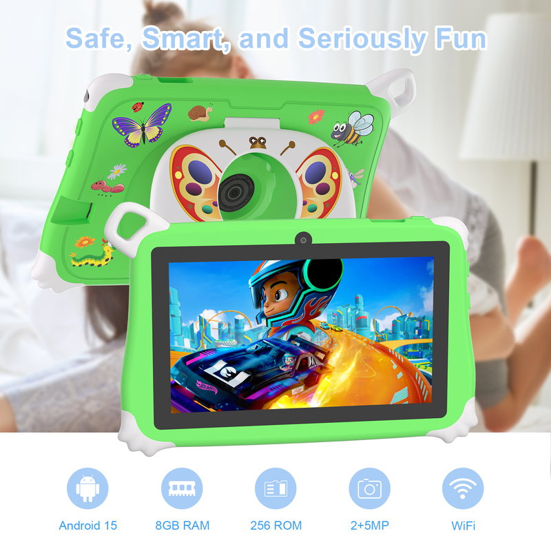 تبلت کودکانه C Idea Android 15 با حافظه 256 گیگابایت + 8 گیگابایت رم، تبلت آموزشی Kidspad با اپلیکیشن دوستانه CM86 سبز