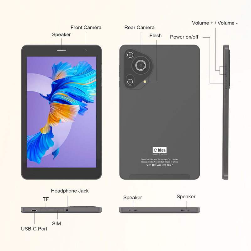 تبلت 8 اینچی C idea Youth با اندروید 15، صفحه نمایش با نور سیاه، وای فای، 8 گیگابایت رم + 512 گیگابایت حافظه داخلی، 800*1280 IPS incell CM828