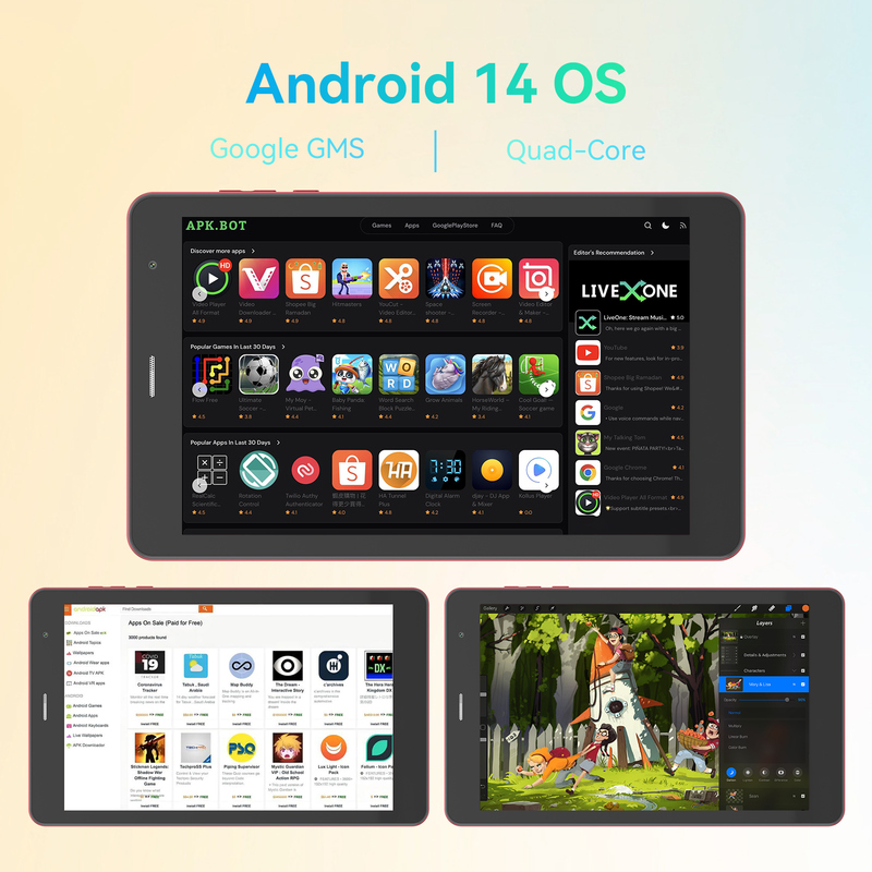 ایده C Youth قرمز 8 اینچ تبلت اندروید 15 با دریچه کارت tf، وای فای، 8GB + 512GB، 800 * 1280 IPS incell CM828