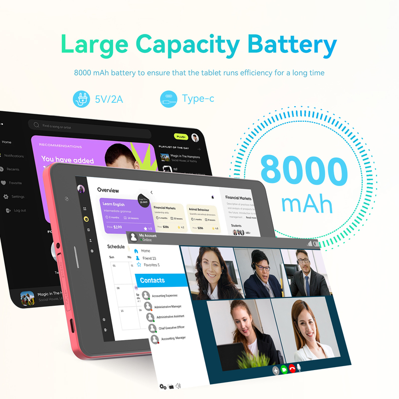 ایده C Youth قرمز 8 اینچ تبلت اندروید 15 با دریچه کارت tf، وای فای، 8GB + 512GB، 800 * 1280 IPS incell CM828