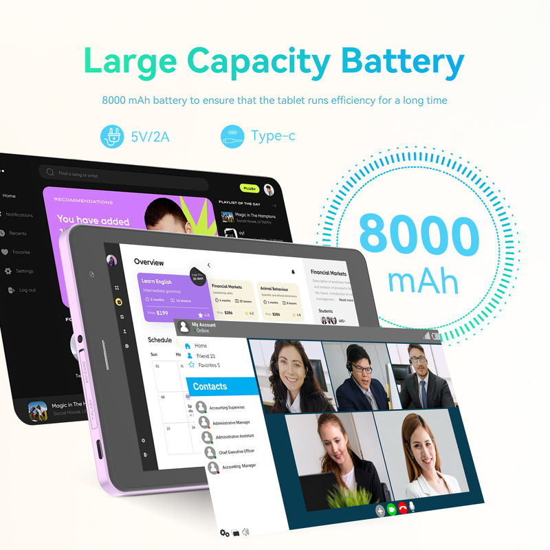 تبلت 8 اینچی C idea Youth بنفش اندروید 15 با اسلات کارت tf، وای فای، 8 گیگابایت + 512 گیگابایت، 800*1280 IPS incell CM828