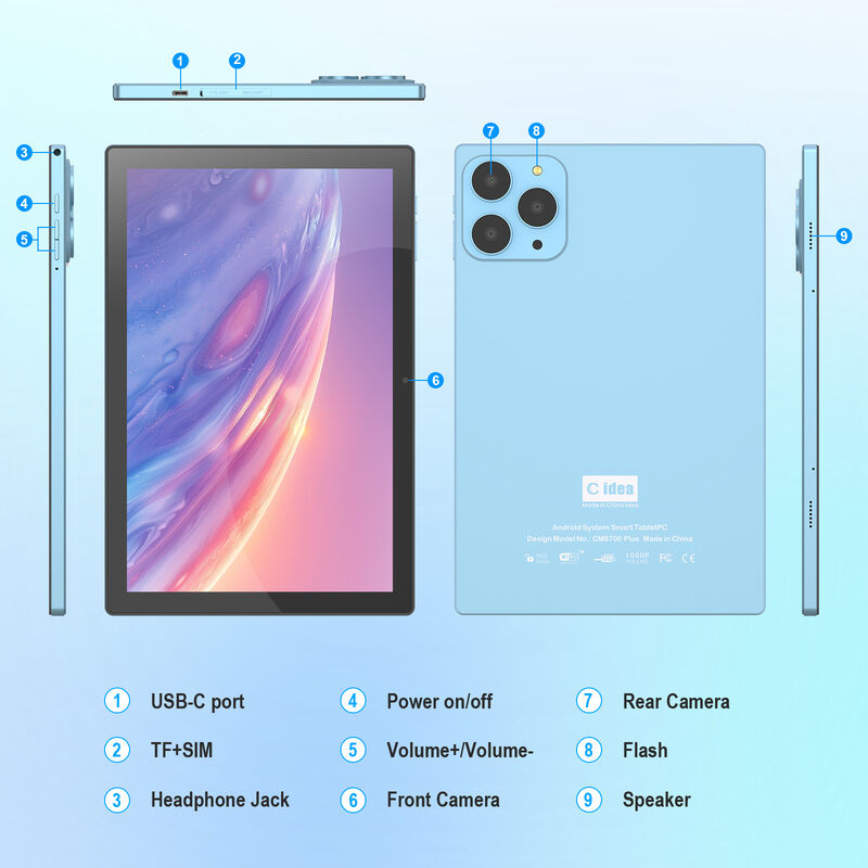 C idea Factory 10.1 اینچ صفحه نمایش HD سیستم اندروید 8 گیگابایت + 1 ترابایت حافظه بزرگ تبلت بزرگسالان CM8700 Plus